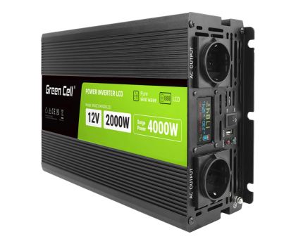 Przetwornica samochodowa Green Cell PowerInverter LCD 12V 2000W/4000W (czysty sinus)